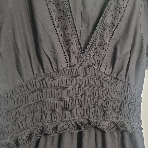 American Eagle Eyelet Tiered Smocked Lined Midi Dress Black Cottagecore NWOT M - Picture 7 of 16